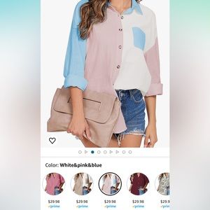 Medium White - Blue - Pink Collared Top